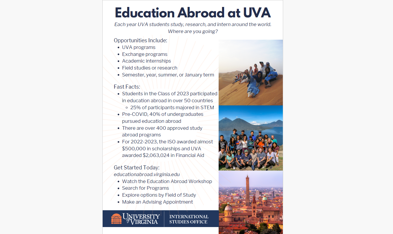 Education abroad one page document outlining opportunities, fast facts and how to get started.